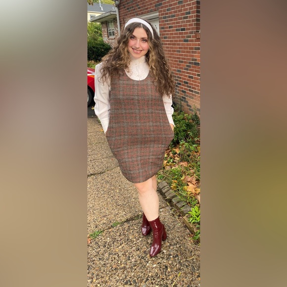 Vintage 70s wool tweed plaid midi dress, only worn once. Great condition! - Picture 2 of 4